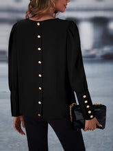 Button Back Puff Sleeve Blouse